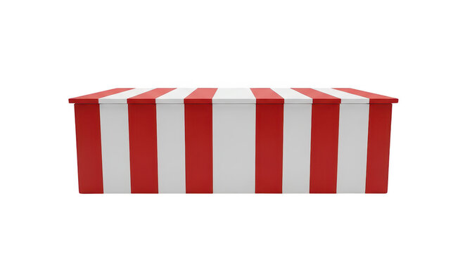Red and white striped circus counter booth isolated on transparent background for carnival festival event decorations fairground market stall stand graphics advertising display piece.