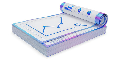 Naklejka premium Stack of financial documents featuring business growth charts and analytics data.