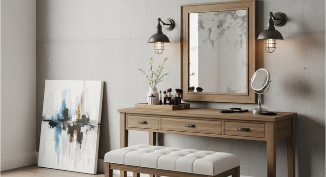 Modern dressing table with mirror.