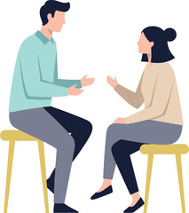 Fototapeta premium A man and woman having a conversation on stools on transparent background