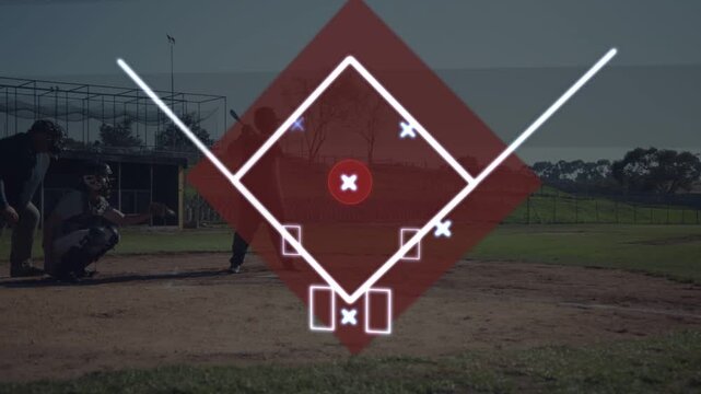 Vertical video: Batter holding bat adjusting at plate as overlay fading in and drawing arc to right