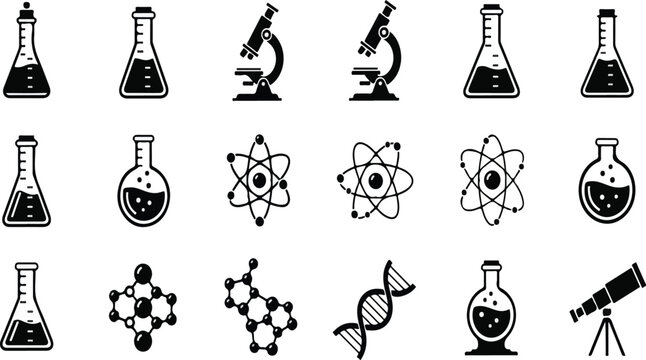  Collection of 15 minimalist black science and chemistry vector illustration EPS PNG file.eps