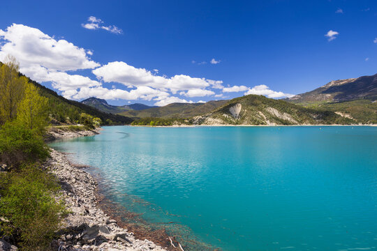 Verdon river reservoir with turquoise water in French Alps