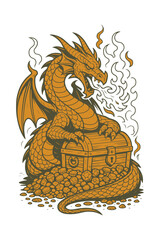 Dragon Guarding Treasure Vector illustration © Designs_by_Habibur