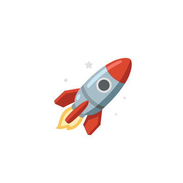 Cartoon Rocket Launching with Fire - Space Adventure Icon