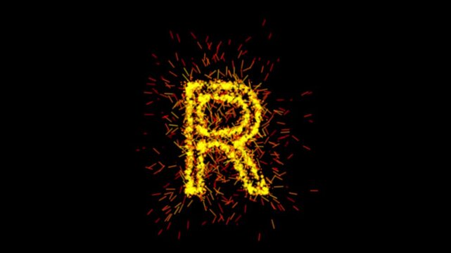 Yellow particle letter R animation on transparent background

Glowing yellow particles forming letter R animation isolated with alpha channel for compositing
