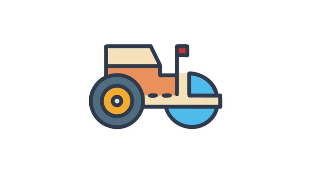 Illustration of road roller machine, construction equipment for paving