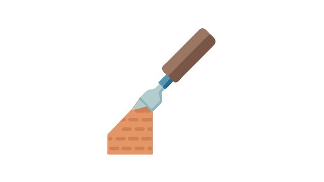 Stylized masonry chisel impacting orange brick block illustration