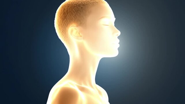 Serene Contemplation: An illuminated profile of a person in quiet introspection, radiating an aura of peace and tranquility. Capturing the essence of inner focus and spiritual awareness.