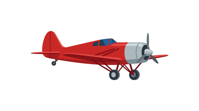 Vintage red propeller aircraft flying illustration.