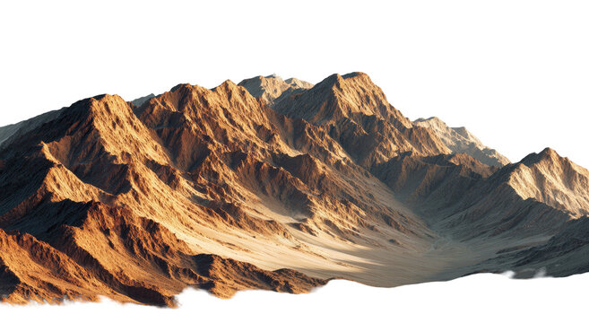 A digitally rendered, golden-hued mountain range against a stark black background