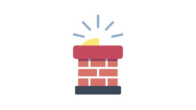 Whimsical brick chimney with light shining from the top