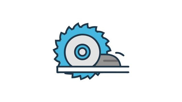 Circular saw cutting wood icon on a White Background
