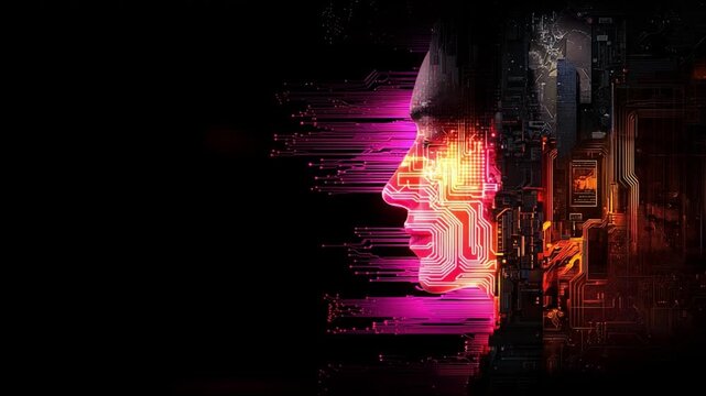 Digital Mind: A striking portrait of a human face rendered in a futuristic, digital style, symbolizing the intersection of humanity and technology, intelligence, and the evolution of thought. 