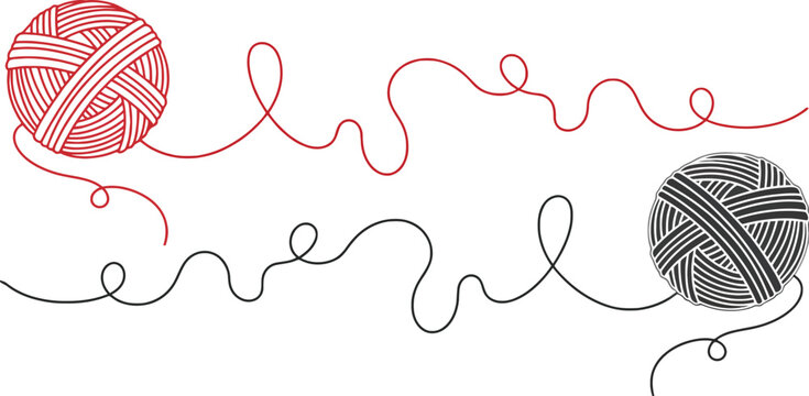 Yarn illustration with red and black balls of thread