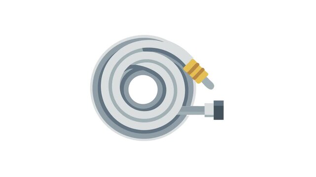 Coiled garden hose on White Background flat lay design