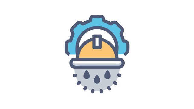 Construction safety icon with gear and helmet design element