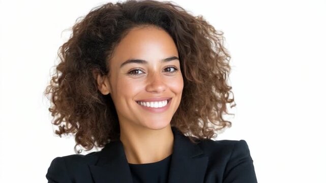 Smiling Portrait of Businesswoman: A portrait captures a beaming businesswoman with radiant skin, exuding confidence, poise, and approachability.