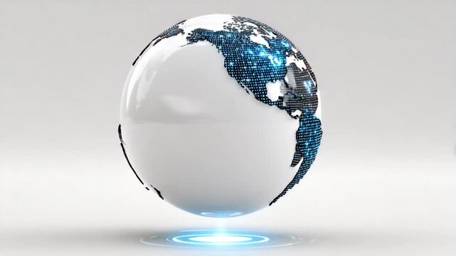 Global Sphere with Light: A detailed, luminous globe, with illuminated continents, radiates a sense of interconnectedness and technological advancement.
