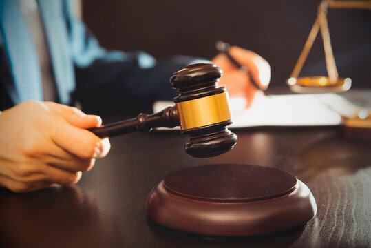 Lawyer, attorney with gavel at work. Law concept