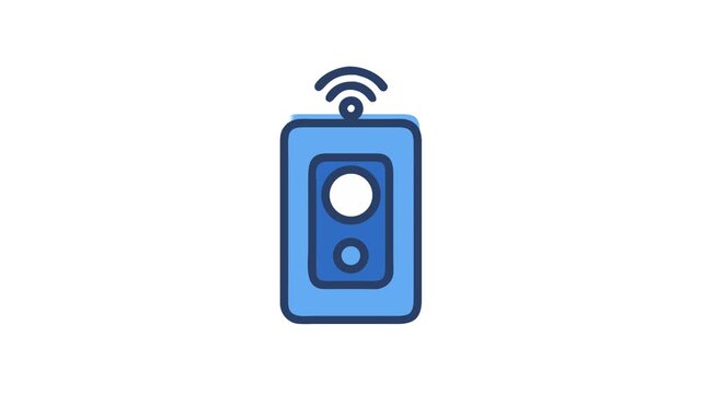 Blue remote control icon with wireless signal above device