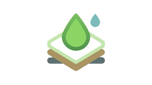 Layered material absorbing water drops represented in flat design