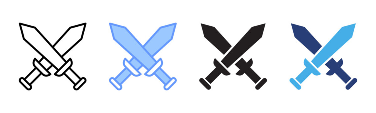 Crossed Swords icon set multiple style collection