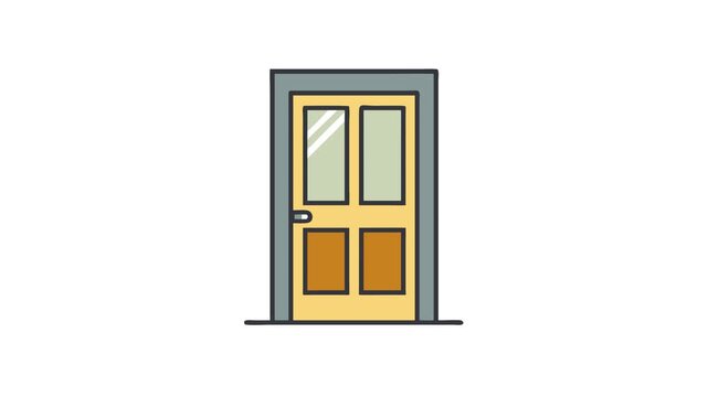 Yellow door illustration with frame in flat design style