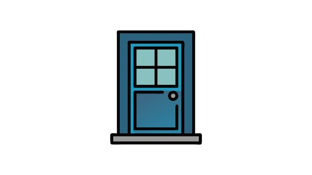 Blue front door with panes of glass illustration