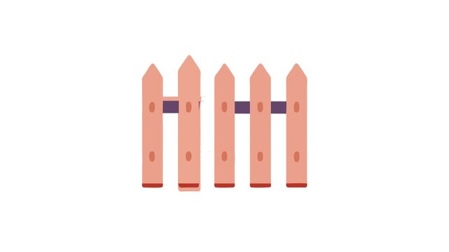 Five pale orange fence posts connected with horizontal purple bar