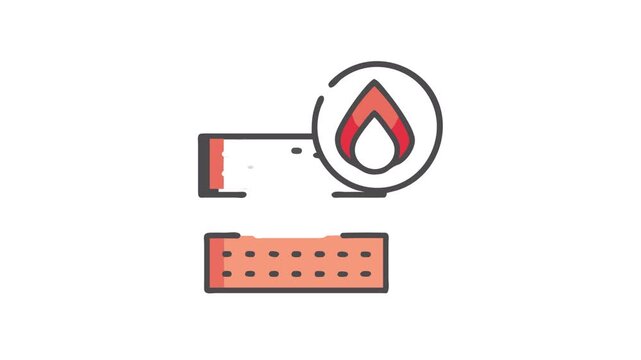 Bricks with fire warning sign, symbol of fire resistance