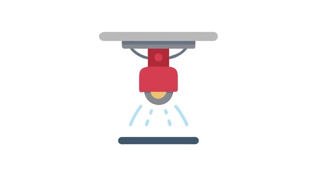 Fire sprinkler system discharging water minimalist vector illustration
