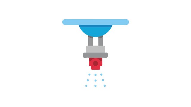 Flat design fire sprinkler dispensing water on White Background