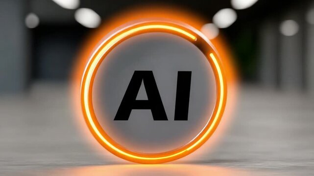 AI Logo with Orange Aura: The innovative AI logo, encapsulated by an ethereal orange aura, embodies the technological forefront.