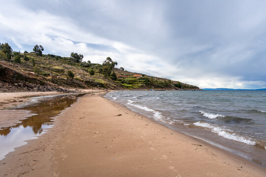 Sandy beach on Taquile Island, Lake Titicaca, Peru