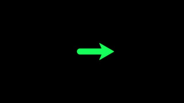 Green arrow pointer animation on black background, minimalist directional sign for ui and digital presentations