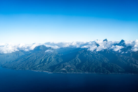 Aerial view of Tahiti Island and Papeete, French Polynesia