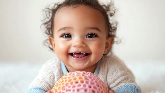 Radiant Infant's Glee: A close-up shot of a joyous baby, showcasing a beaming smile with emerging teeth, embodies pure happiness and the simple joys of infancy.