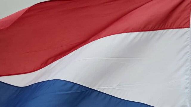 Waving Tricolor Flag with Red, White, and Blue Stripes, Fabric Texture, National Symbol
