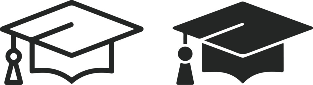 Graduation cap icon. line and glyph version, student hat outline and filled vector sign. Academic cap linear and full pictogram. Education symbol, logo illustration. Different style icons set