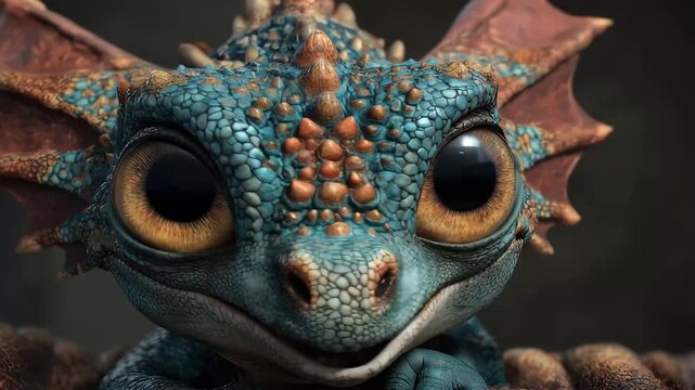 Cute dragon character shows emotions in animated fantasy scene with colorful details and unique design in a magical forest setting