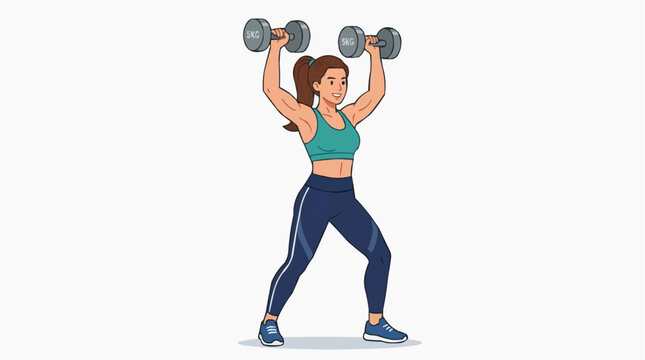 A woman raises dumbbells, embodying strength and determination in a focused fitness routine, representing a commitment to health and wellness.