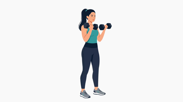 A woman works out with dumbbells, showing perfect form and strength, this image captures the essence of a fitness-focused lifestyle.