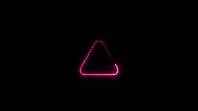 Glowing pink neon triangle frame animation on black background, abstract geometric shape for modern digital