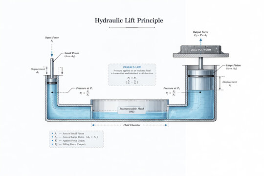 Hydraulic Lift Principle Pascal Law Educational Diagram