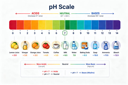 Colorful pH Scale Acids Bases Chemistry Educational Chart