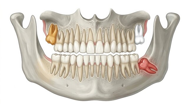 Diagram Showing Human Jaw Structure With Labeled Teeth, Including Molars, Premolars, Canines, and Incisors at Dental Clinic