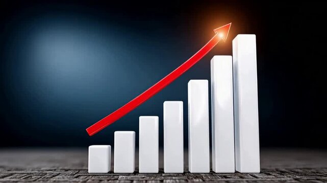 Growth trajectory: A striking graphic represents exponential growth, featuring ascending bars and a vibrant upward arrow that indicates progress and success.