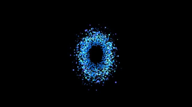 Blue particle bubbles forming letter O on transparent background

Floating blue bubbles dynamically forming letter O shape with alpha channel for smooth compositing use

