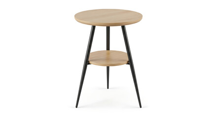 Fototapeta premium Modern round wooden table with black legs on a white background